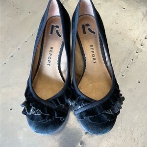 Report Black Velvet Ruffle Flats
